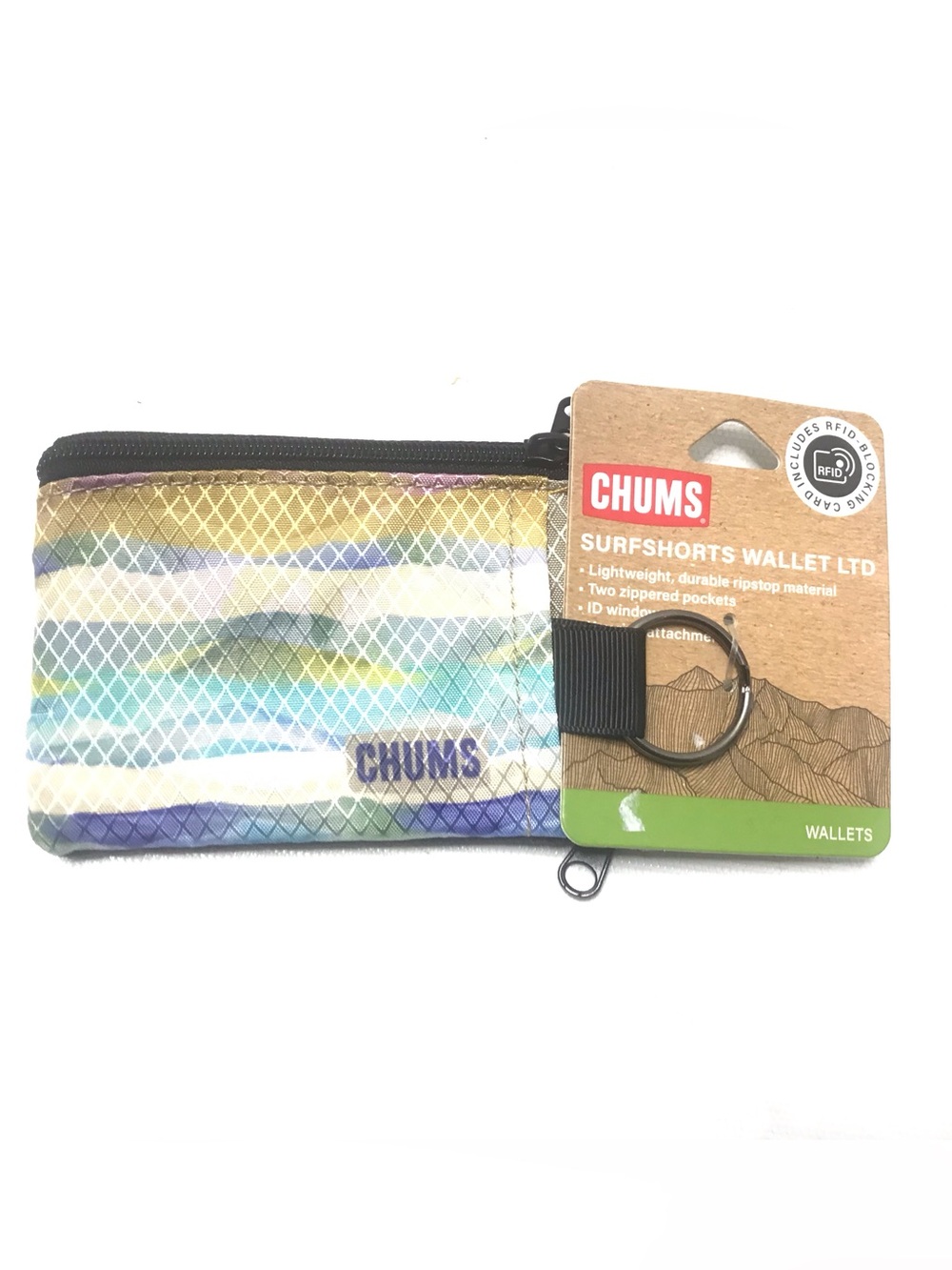 Chums Surfshorts Wallet LTD Blue Green Rip Stop Key Ring ID Zippered Daybreak